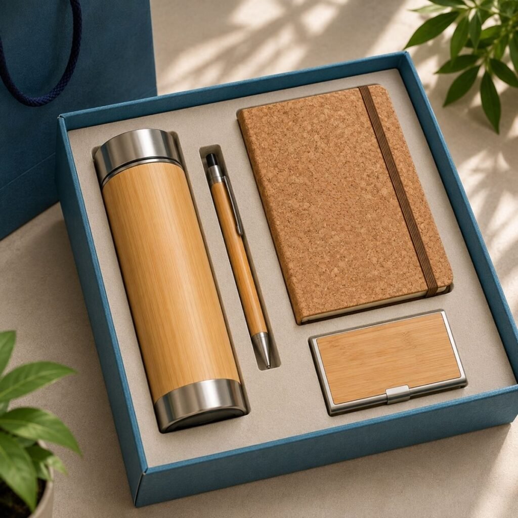 Eco Friendly Corporate Gift Set with Stainless Steel Mug and Card Holder