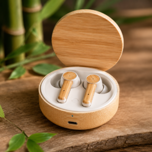 Bamboo Made True Wireless Bluetooth Earebuds with Natural Wooden Charging Case