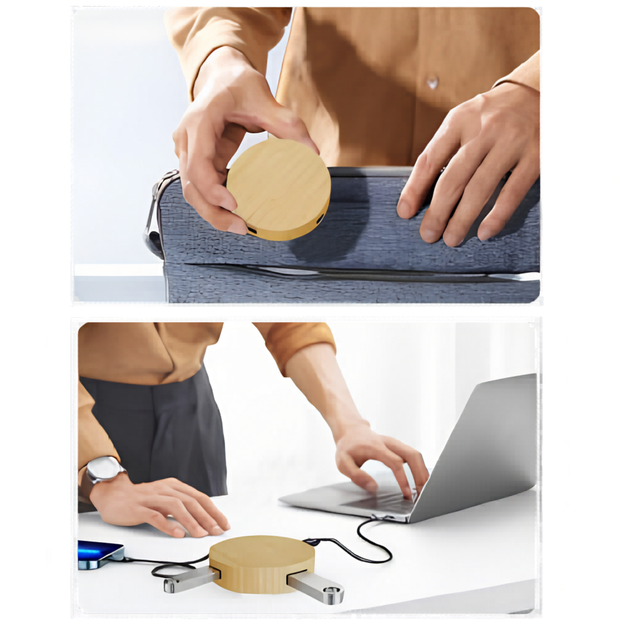 Bamboo USB Hub 4-Port (USB 2.0) | Ultra-slim Pocket-size USB Hub with 2 x USB-A Output & 2 x USB-C (Input + Output) - Image 3