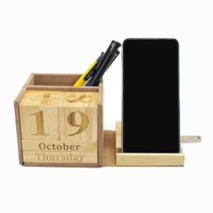 Bamboo & PU Wireless Charging Organizer